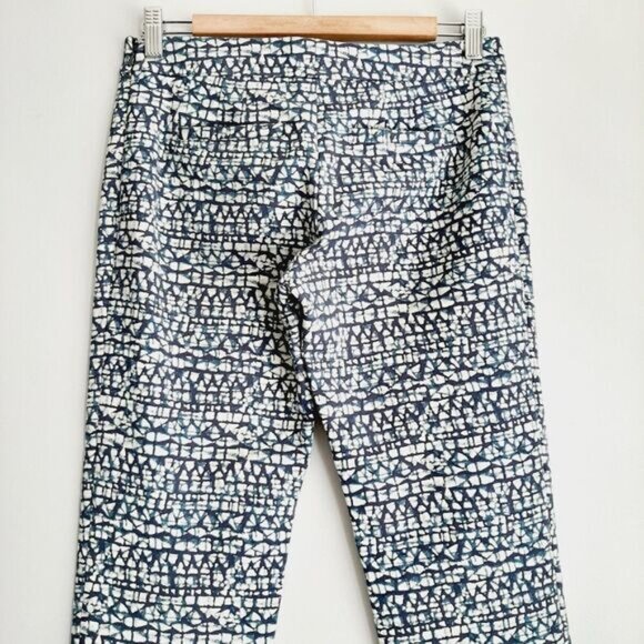 TORY BURCH / Slim Crop Ponte Pants Blue Tribal Print Sz XS - Picture 7 of 11